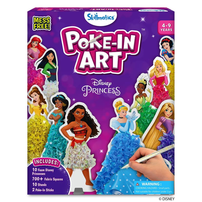 Skillmatics Poke-in Art – Disney Princesses, Wood Craft Kit, Gift for Kids | DIY Mess-Free Fun, Cinderella, Ariel Fine Motor Skills, Screen-Free, Travel Activity, Girls & Boys Ages 4, 5, 6, 7, 8, 9