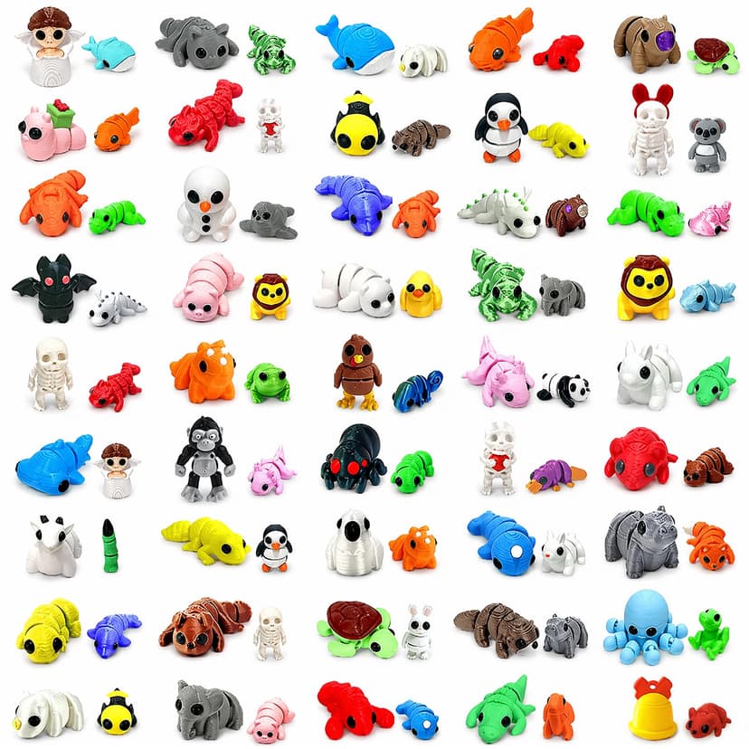 102PCS Mini & Tiny 3D Printed Animals, Flexible Articulated Fidget Toys | Party Favors, Classroom Rewards, Goodie Bag Stuffers, Treasure Boxes, Collecting & Desk Pets