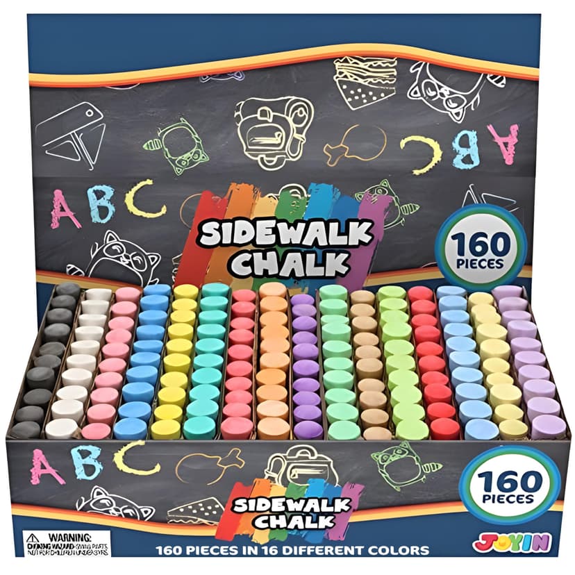 JOYIN 160 PCS Sidewalk Chalks Set-16 Colors Non-Toxic Washable Jumbo Chalk for Outdoor Art Play, Painting on Chalkboard, Blackboard and Playground
