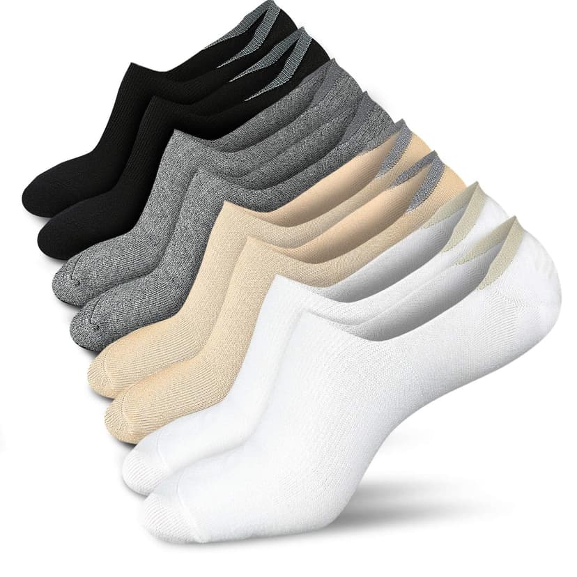 wernies No Show Socks Women Low Cut Ankle Socks Non Slip 4/8 Pairs | Thin Flat Boat Line Short Socks with Silicone Heel Grips, Breathable Combed Cotton, Invisible Socks,Size 5-14
