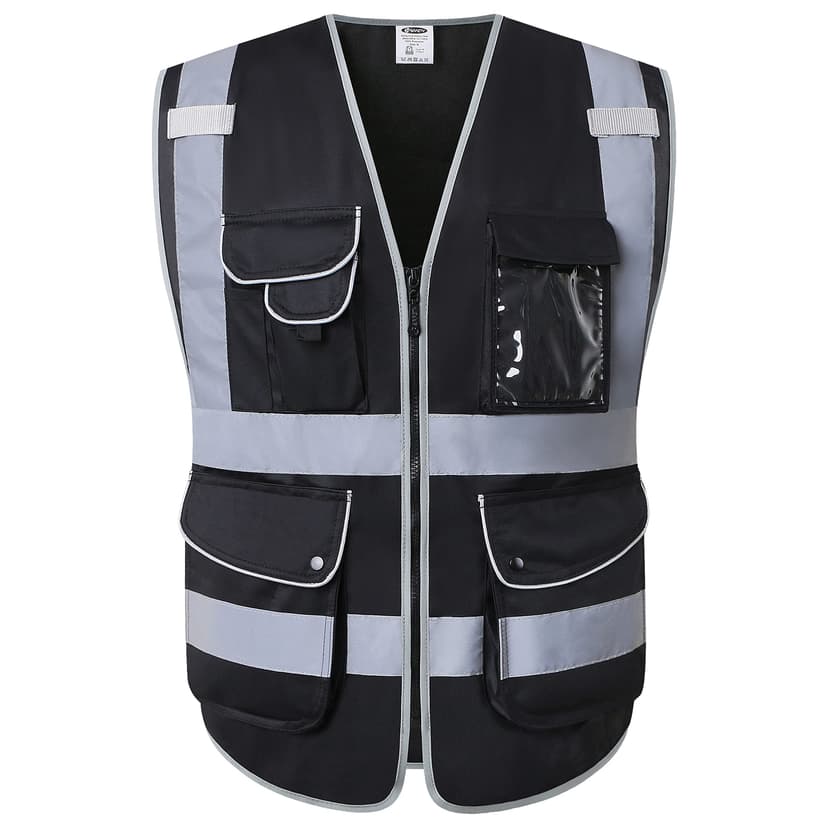 JKSafety Safety Vest for Men Women Reflective Hi Vis JK150 Black XXL | 9 Pockets, 4 Reflective Strips High Visibility Lightweight Constructions & Outdoor Activities