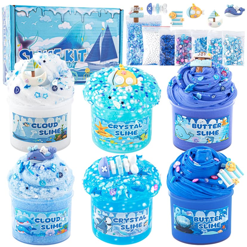 6-Pack Blue Slime Kit for Kids, Butter Cloud Squishy Birthday Gift Set | Party favor, goodie bag stuffer, Easter basket filler and sensory slime toy for boys and girls ages 4-10