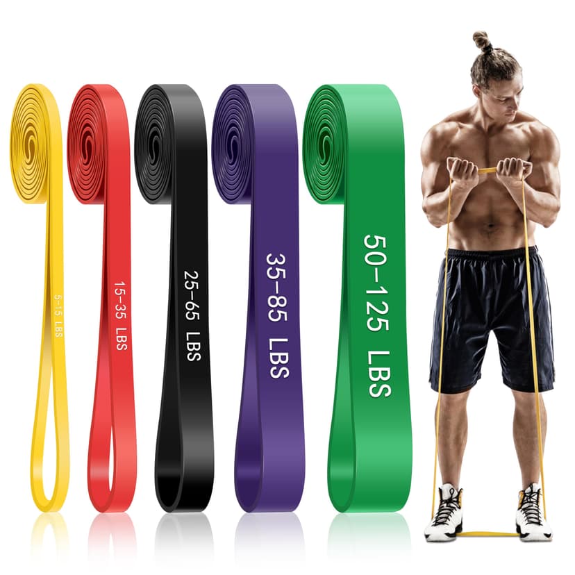 5-Level Resistance Bands for Working Out, Pull Up Assistance Bands | 5-125 LBS Resistance, Fitness, Full-Body Training, Physical Therapy & Stretch Workout, for Men, Women, Home, Outdoor, Gym Use