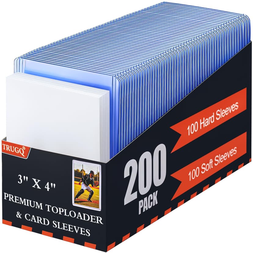 TRUGQ 200 Card Sleeves Toploads for Cards,3" x 4" Baseball Card Protectors,Premium Standard Size Trading Hard Plastic Card Holder for Sports Football Cards(100 Hard Protectors +100 Soft Sleeves)