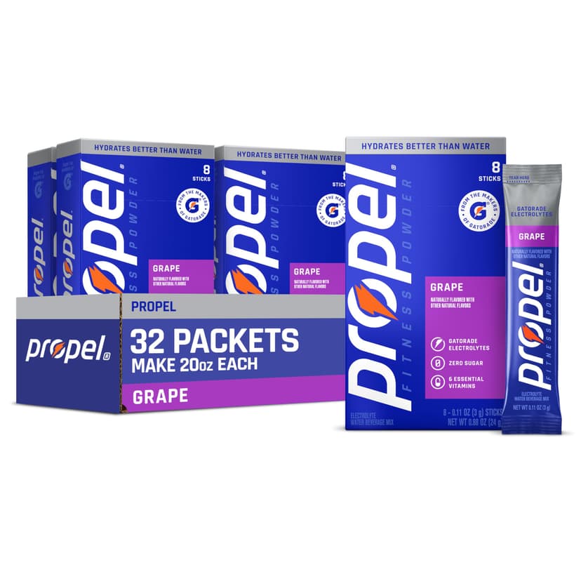 Propel Electrolyte Powder Drink Mix, Grape, (32 Servings) | Zero Sugar, Enhanced Water Beverage, Gatorade Electrolytes, Vitamins, No Added Colors, No Artificial Flavors, Hydration