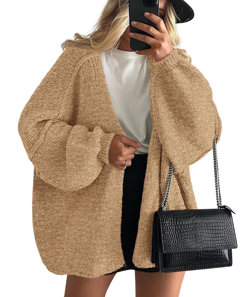 PRETTYGARDEN Womens Open Front Oversized Cardigan Sweaters | Soft Chunky Knit, Baggy Loose Fit, Long Lantern Sleeve Lightweight Sweater, Casual Daily Going Out, Fall Winter Outfits