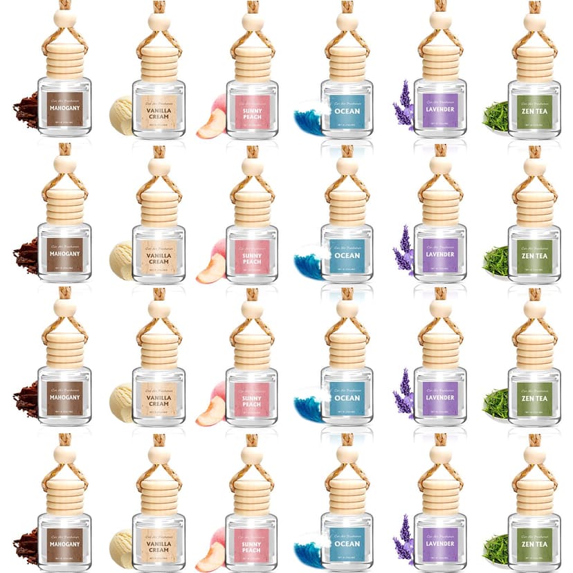 AROIC 24 Pack Car Air Freshener Diffuser, Hanging Essential Oil Diffuser | Long Lasting Fragrance Fresheners Set Scents Accessories, Cute Car Interior for Women & Men