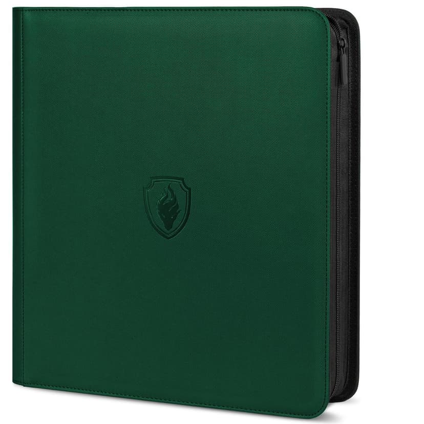 Premium Zip Card Binder 12 Pocket, Fabmaker 912 Pocket Trading Card Binder | PU Cover Zipper Card Collection Album, Sturdy Side-Loading Card Book Holder for Game & Sports Cards, Green