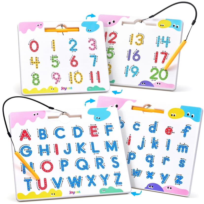 JoyCat Magnetic Letter and Number Tracing Board Set, ABC and Numbers 1-20 | Double-sided boards help toddlers practice uppercase/lowercase ABCs, numbers and math; preschool educational gift for kids.