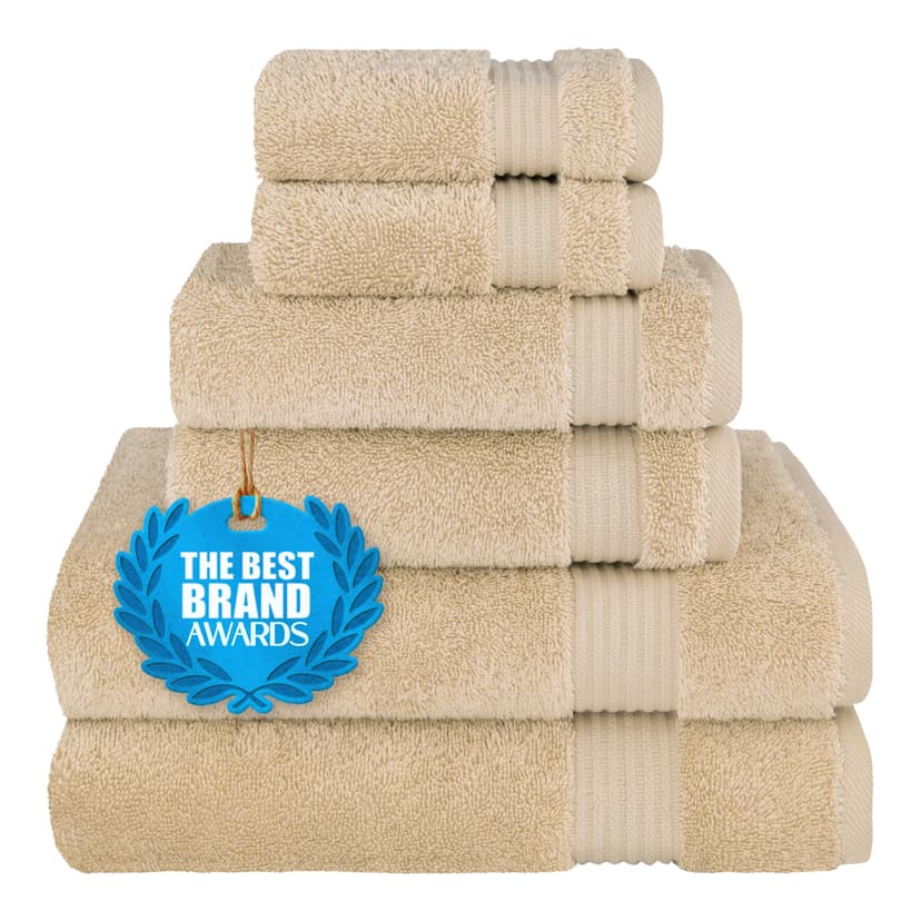 Cotton Paradise 100% Cotton Turkish Towel Set, Soft Absorbent Quick Dry, 6 Piece Towel Set, Beige
