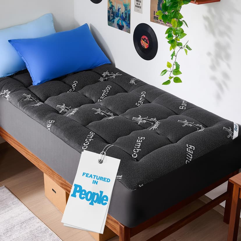BEDLORE Twin XL Mattress Topper , Pillow Top Mattress Pad | Deep Pockets Fit 6”-15” Mattress, Soft Breathable Thick Dorm-Size Mattress Topper for Students and Hot Sleepers(Dark Gray)