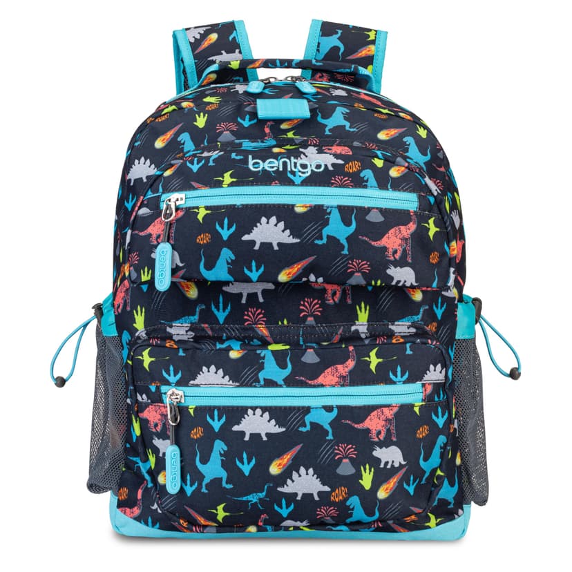 Bentgo Kids Print Durable & Water-Resistant Backpack | Lightweight 14” Backpack for School, Travel, & Daycare, Ages 4+, & Loop for Lunch Bag (Dinosaur)