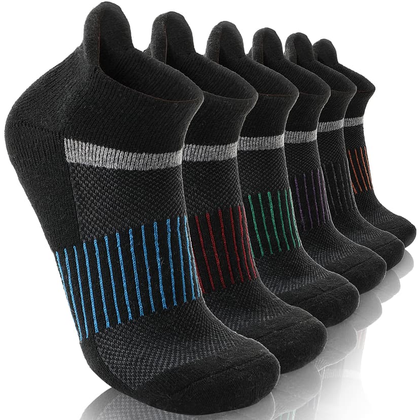 Anlisim Merino Wool Ankle Running Hiking Socks for Women and Men | 6 Pairs, Compression Support, Breathable, Thick Cushion, Enhanced Padding, Moisture Wicking, No Show Socks