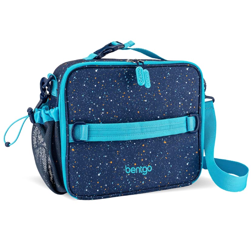 Bentgo Kids Prints Double-Insulated Reusable Lunch Bag | For Kids 3+, Adjustable Strap; Holds Lunch Box/Water Bottle/Snacks; Easy-Clean, Water-Resistant, Pockets (Abyss Blue Speckle)