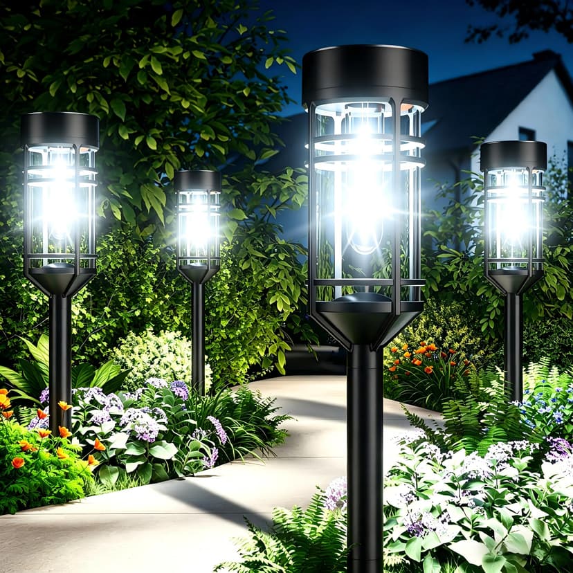 Amzarp 12 Pack Solar Garden Lights, Bright LED Solar Pathway Lights Outdoor IP65 Waterproof Rugged Shatterproof Auto On/Off for Landscape Garden Yard Walkway Driveway Lawn Lighting (6500K White Light)