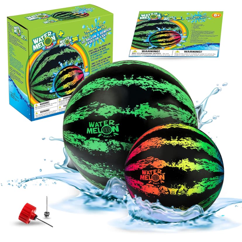 Watermelon Ball Pool Toys for Adults and Family - 2 Pack of 6 1/2" & 9" Kids, Teens, Everyone Swimming Games, Water Football, Tag, Diving Beach Play Fun Accessories
