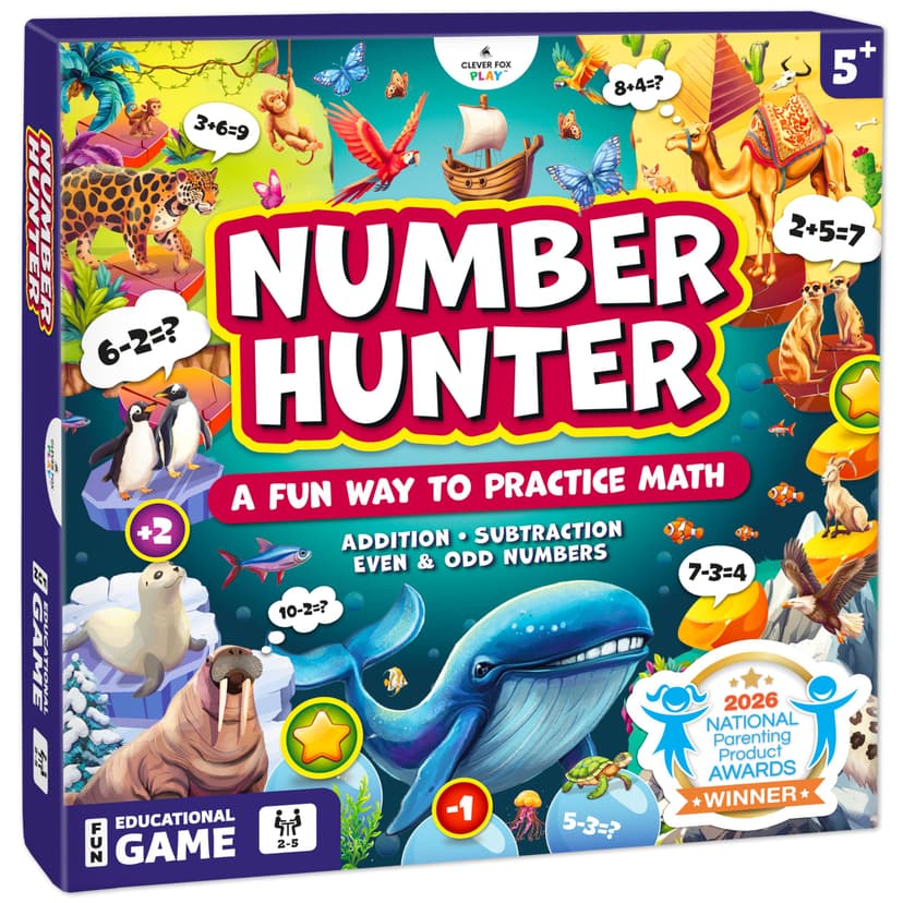 Number Hunter Math Board Game for Kids 5-7, 1st Grade & Kindergarten | Addition and subtraction game, STEM toy for 5+ year old, homeschool essentials, classroom learning, family game night