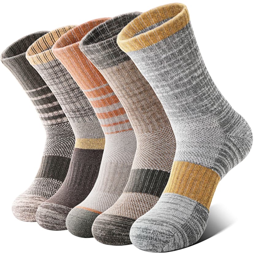 Anlisim Merino Wool Hiking Running Socks for Women, Boot Work Crew Socks | Moisture Wicking, Compressive Arch Support, Reinforced Cushion, Secure Fit, Thermal Winter Warm, 5 Pairs