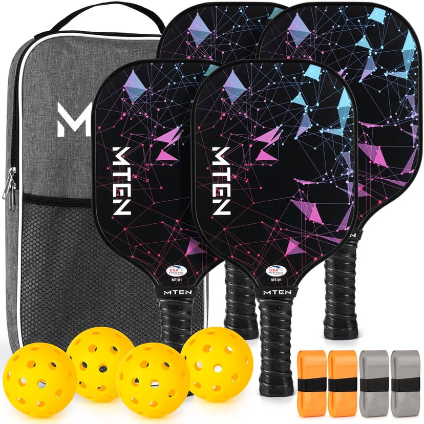 MTEN Pickleball Paddles Set of 2/4/1, USAPA Approved Fiberglass Rackets | Lightweight Set for Men, Women, Beginners & Intermediate