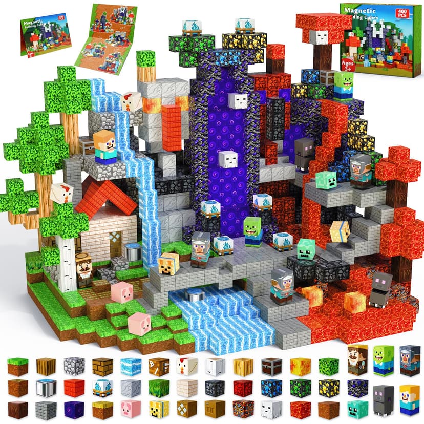 400 PCS Magnetic Blocks - Building Block for Kids, Stacking Magnet Cubes for Boys Girls, STEM Educational Montessori Magnetic Constructions Toys, Sensory Play Game Birthday Gifts Ages 3-12