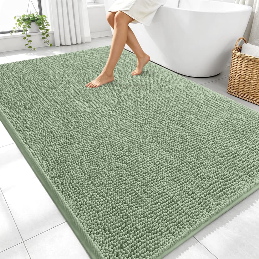 OLANLY Large Bathroom Rugs 70x46, Extra Soft Absorbent Chenille Bath Rugs | Sage Green, Quick-Drying Rubber Backing, Machine Washable Bath Mat for Bathroom Floor, Tub and Shower, Home Decor Accessorie