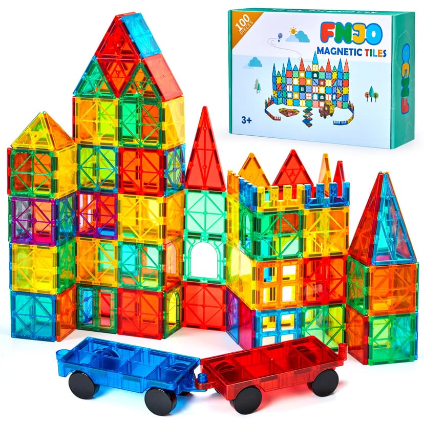 FNJO Magnetic Tiles, 100PCS Building Blocks, STEM Magnets Building Toy Set, Preschool Kindergarten Construction Stacking Toy, School Teacher Supplies, Classroom Must Haves
