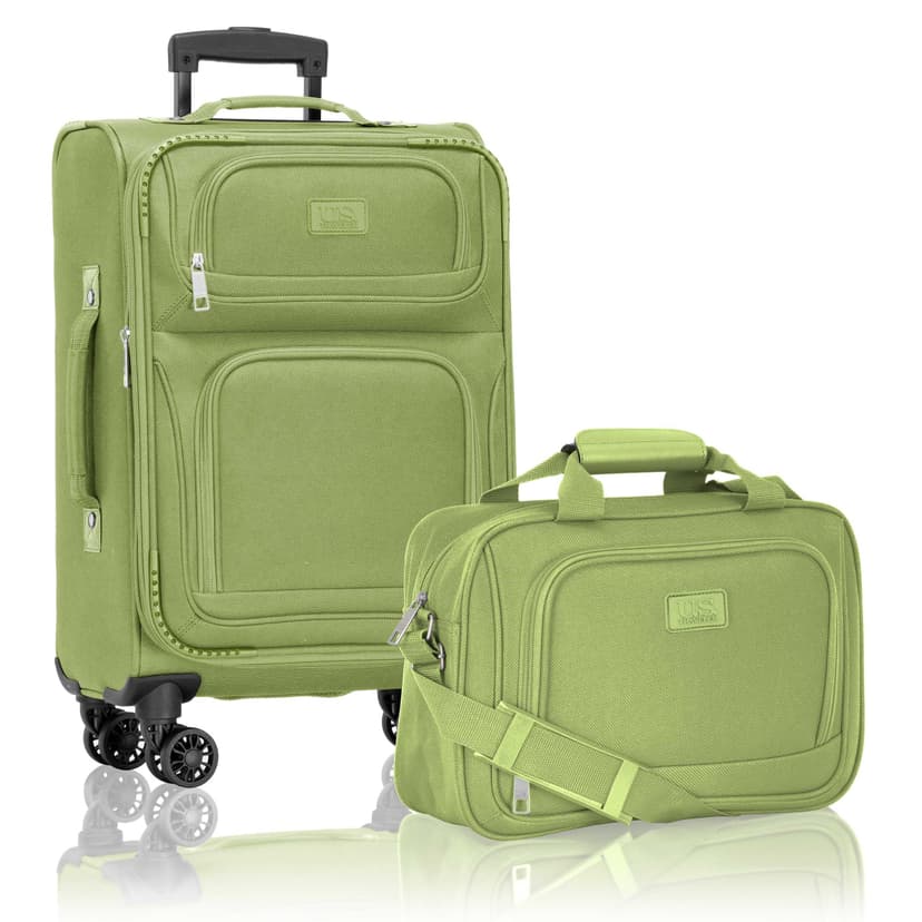 U.S. Traveler Rio Lightweight Softside Rolling Carry-on Suitcase, 4-Wheel Set, Light Green