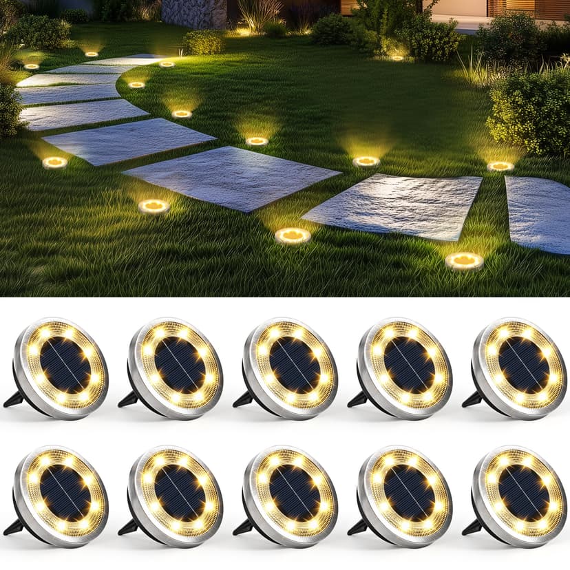 SOLPEX 10 Pack Solar Ground Lights Outdoor, Backyard Decor Warm White | IP65 Waterproof Stainless Steel Landscape Lighting for Walkway, Driveway, Pathway, Garden, Patio