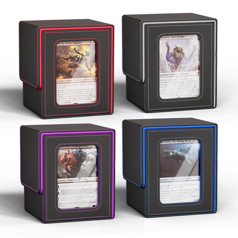 UAONO Card Deck Box for MTG Commander, Fits 100 Double-Sleeved Cards | Independent Commander Display, Magnetic Deck Case for Magic the Gathering TCG, 2 Dividers & 1 Top Loader (4 Pack, 4 Color)