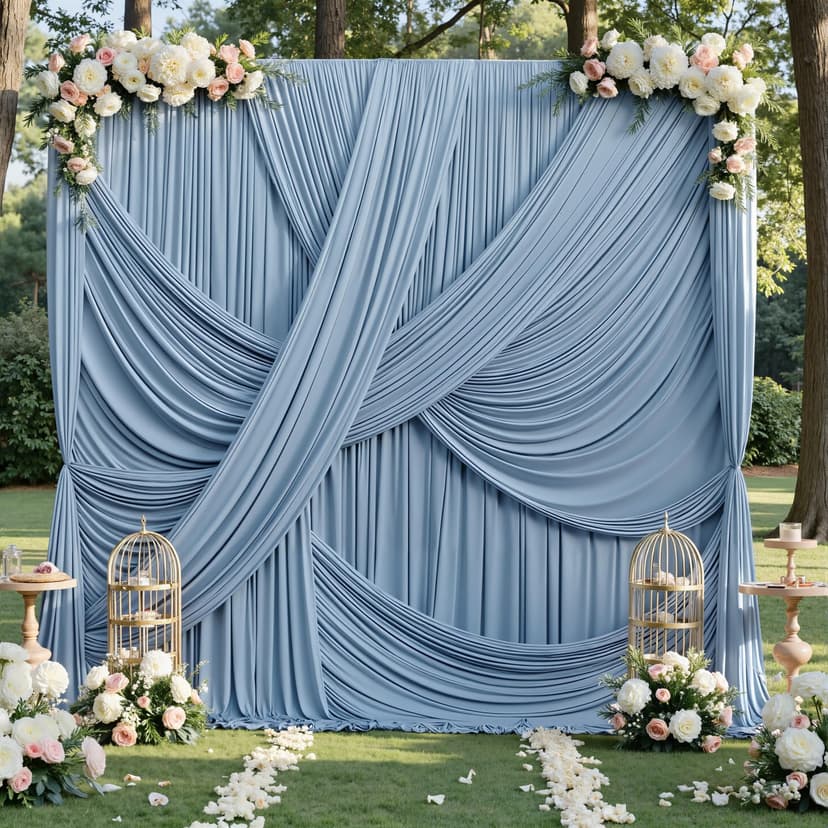 20x12 ft Dusty Blue Backdrop Curtains for Weddings, Birthdays and Photos | 4 Panels 5x12 ft, Wrinkle-Free Polyester Drapes, Washable, Ironable, 4 in Rod Pocket for Baby Showers Photography Background