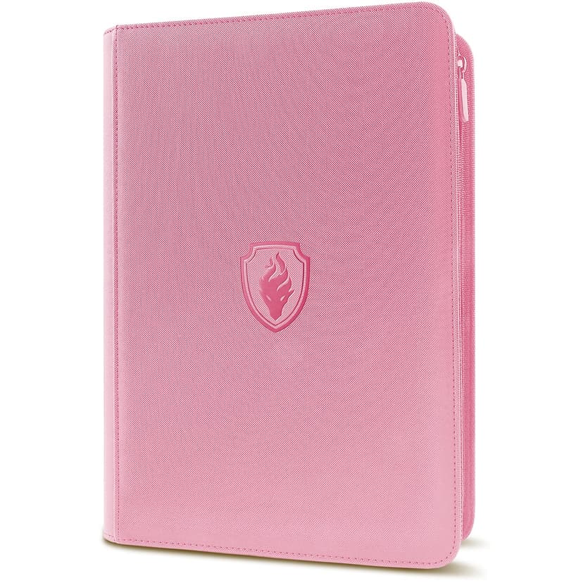 Premium Zip Card Binder, Fabmaker 9 Pocket Trading Card Binder PU Cover | Zipper Card Collection Album for 360 Cards, Sturdy Side-Loading Card Folder Holder for Game & Sports Cards, Pink
