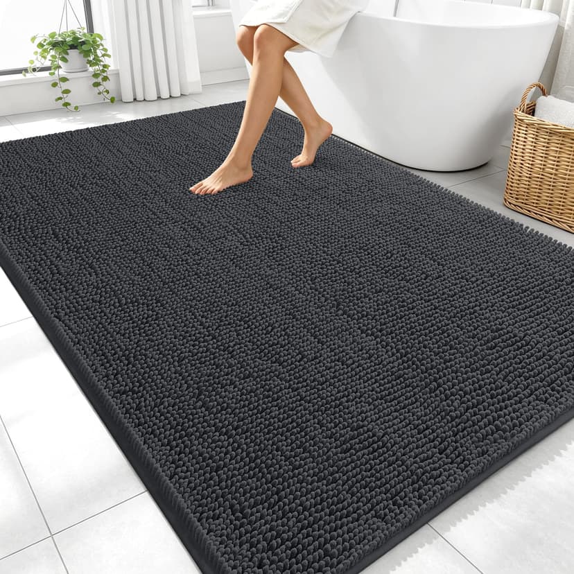 OLANLY Large Bathroom Rugs 70x46, Extra Soft Absorbent Chenille Bath Rugs | Dark Grey, Quick-Drying Rubber Backing, Machine Washable Bath Mat for Bathroom Floor, Tub and Shower, Home Decor Accessories