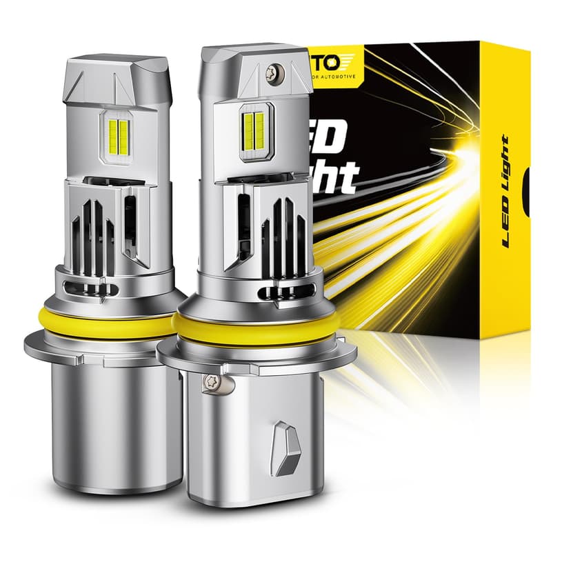 AUXITO 9007 Light Bulbs High/low Beam, 50000LM 900% Super Bright, 60000+ Hours Life Service, 6500K Cool White, 1:1 Mini Size Wireless HB5 Halogen Replacement, Plug & Play, Pack of 2