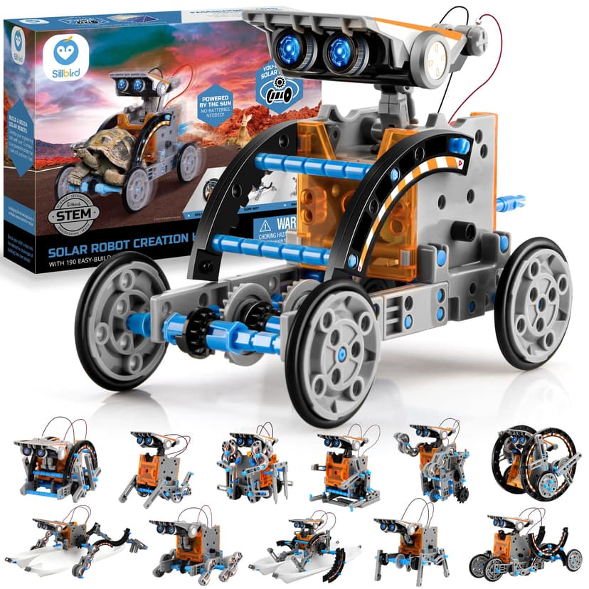 Sillbird 12-in-1 Solar Robot Building Kit STEM Gift for Boys Ages 8-13 | Powered by the Sun, Engineering Skills, DIY Educational Kit, Birthday Presents for Kids, Buildable Learning Set, 190 Pieces