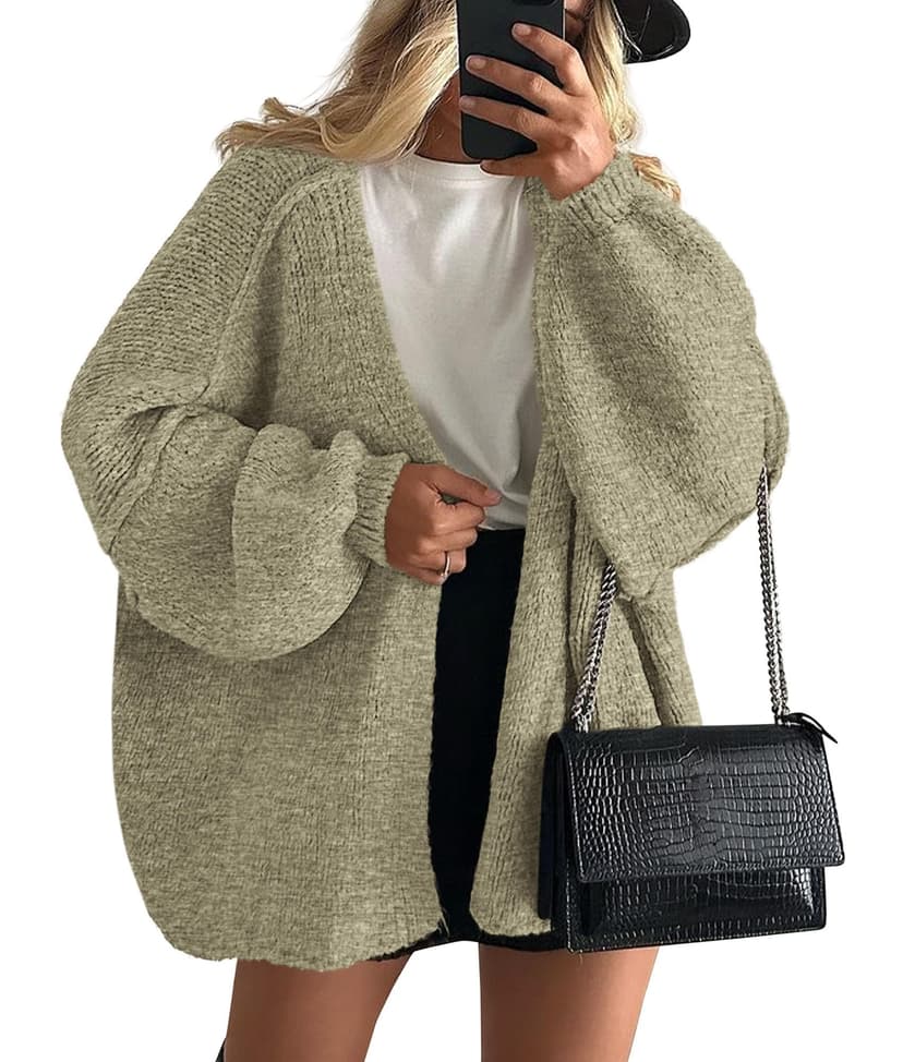 PRETTYGARDEN Womens Open Front Oversized Cardigan Sweaters | Soft Chunky Knit, Baggy Loose Fit, Long Lantern Sleeve Lightweight Sweater, Casual Daily Going Out, Fall Winter Outfits
