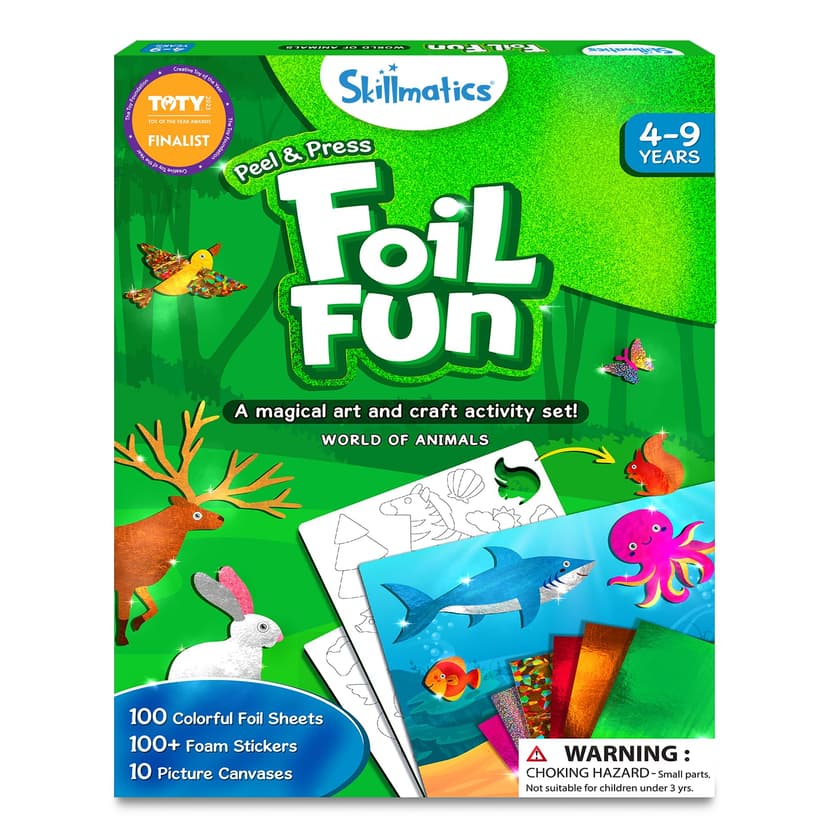Skillmatics Foil Fun Animals, Foil Art & Craft Kit, Gift for Boys & Girls | Travel Toys, Sticker Activity Kit, Fine Motor Skills, DIY Mess-Free Art, Screen-Free, Gifts for Kids Ages 4, 5, 6, 7, 8, 9