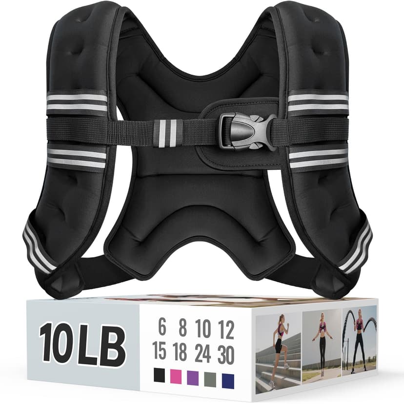 Zeerun Weighted Vest, 6lb/8lb/10lb/12lb/15lb/18lb/20lb/24lb/30lb for Men Women, Reflective Stripe Adjustable Buckle, Comfortable Durable Rucking Vest for Walking Running Strength Training